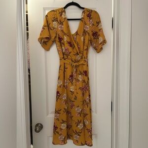 Floral Midi Dress in Mustard Yellow